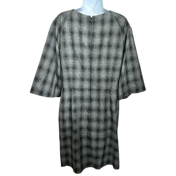 Tahari Arthur S. Levine Black Gray Plaid Faux Wrap Sheath Dress Sz 14 Knee - Picture 7 of 8